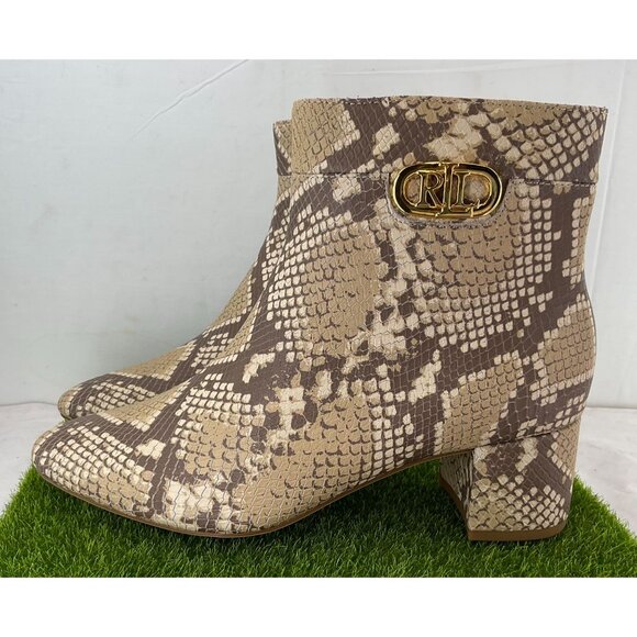 New NIB Ralph Lauren Wynne II Python Embossed Leather Block Heel - Picture 3 of 8
